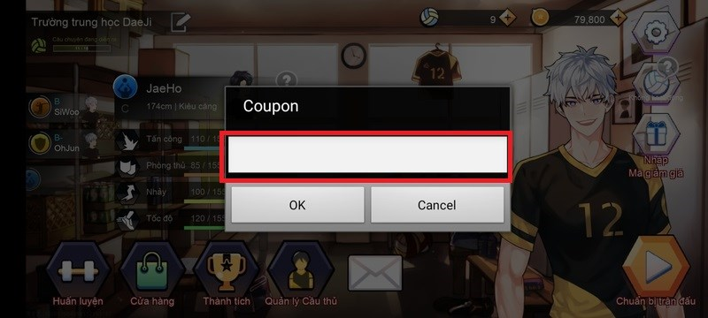 Nhập mã Giftcode The Spike - Volleyball Story và bấm OK