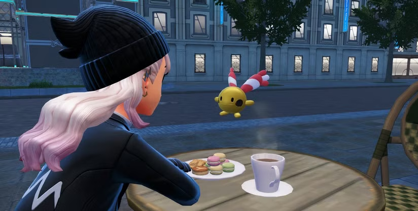 Game thủ uống cà phê ở Lumiose cùng với Chingling
