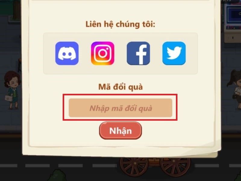 Nhập mã Giftcode Tiệm Lẩu Đường Hạnh Phúc và bấm Nhận