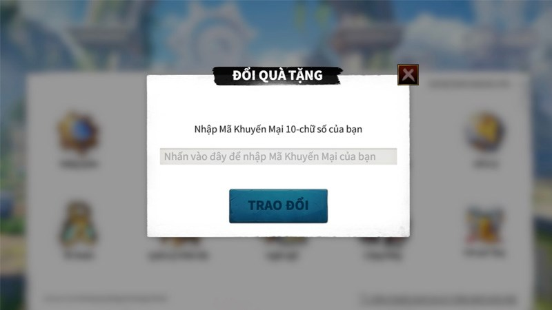 Nhập code Call of Dragons vào ô trống và bấm TRAO ĐỔI