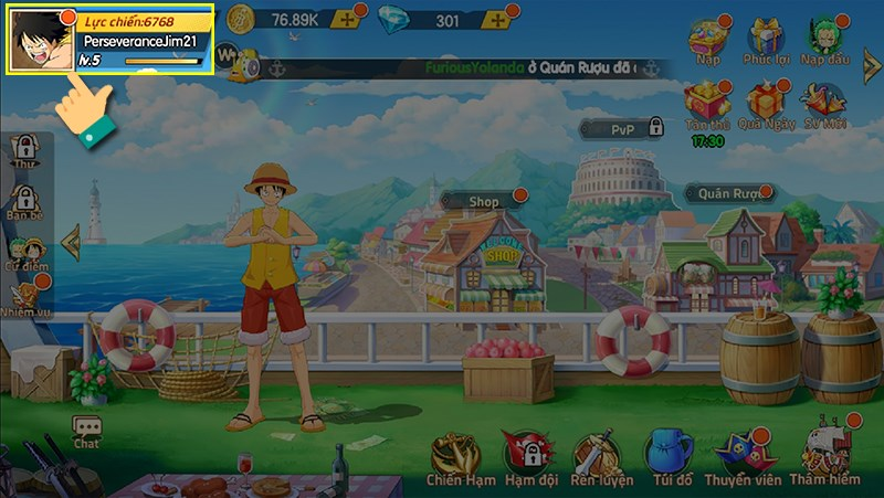 Nhấn chọn Avatar nhân vật ở góc trái trên cùng của màn hình