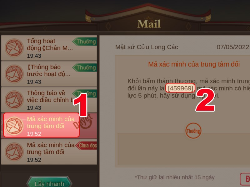 Chọn vào thư hệ thống và copy để lấy mã xác minh