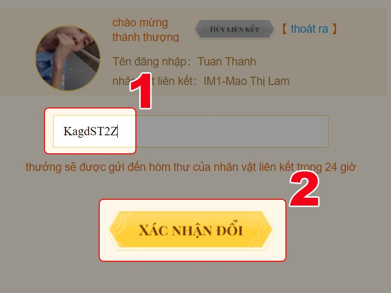 Hãy nhập mã Giftcode Chân Mệnh Thiên Tử. Nhấn Xác nhận đổi để hoàn tất