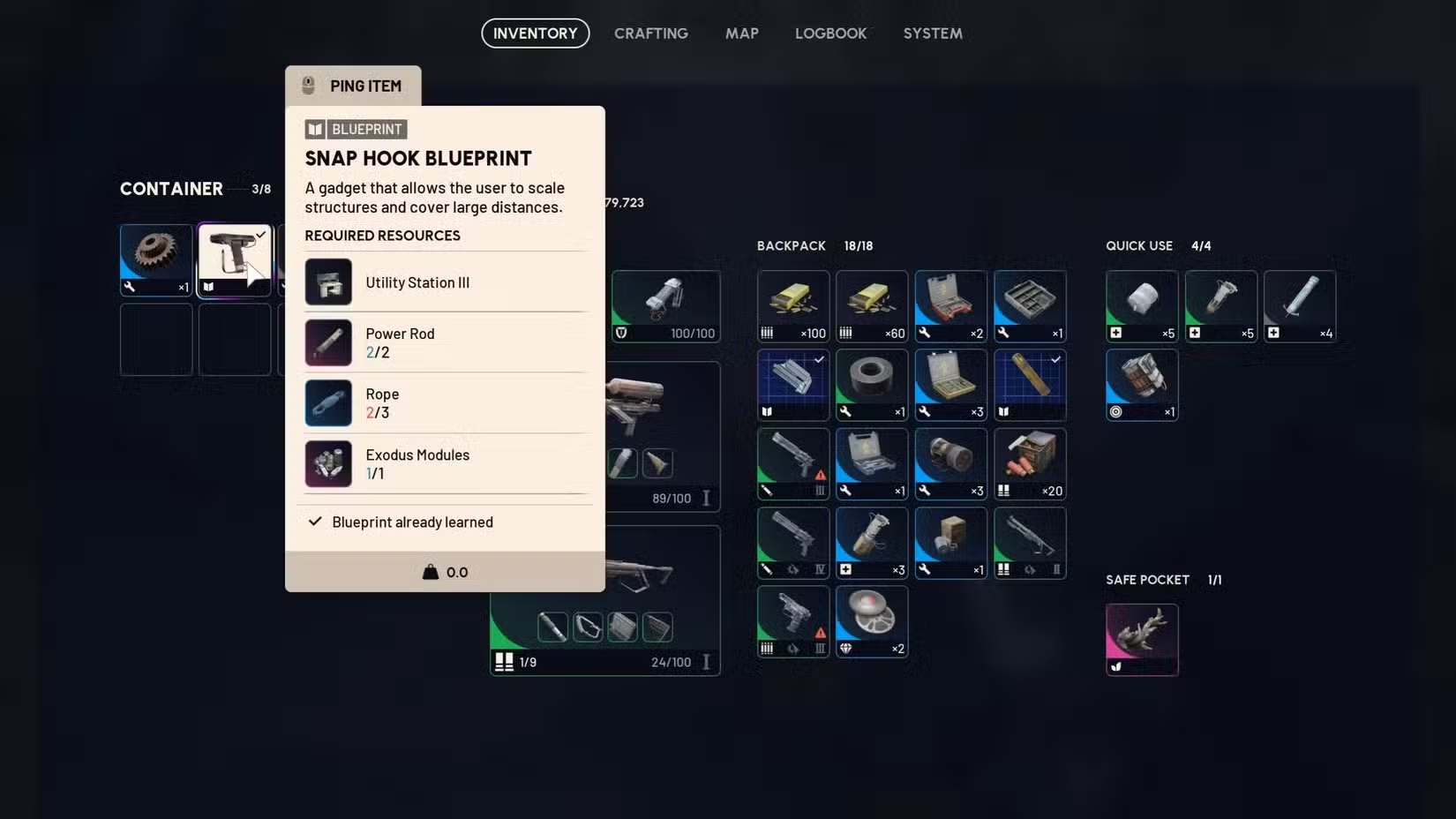 Thông tin chi tiết của Blueprint Snap Hook trong ARC Raiders