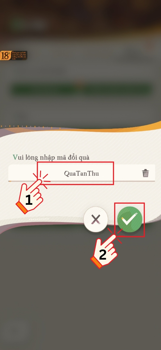Nhập mã giftcode Hành Trình AFK vào ô trống và bấm chọn tích xanh