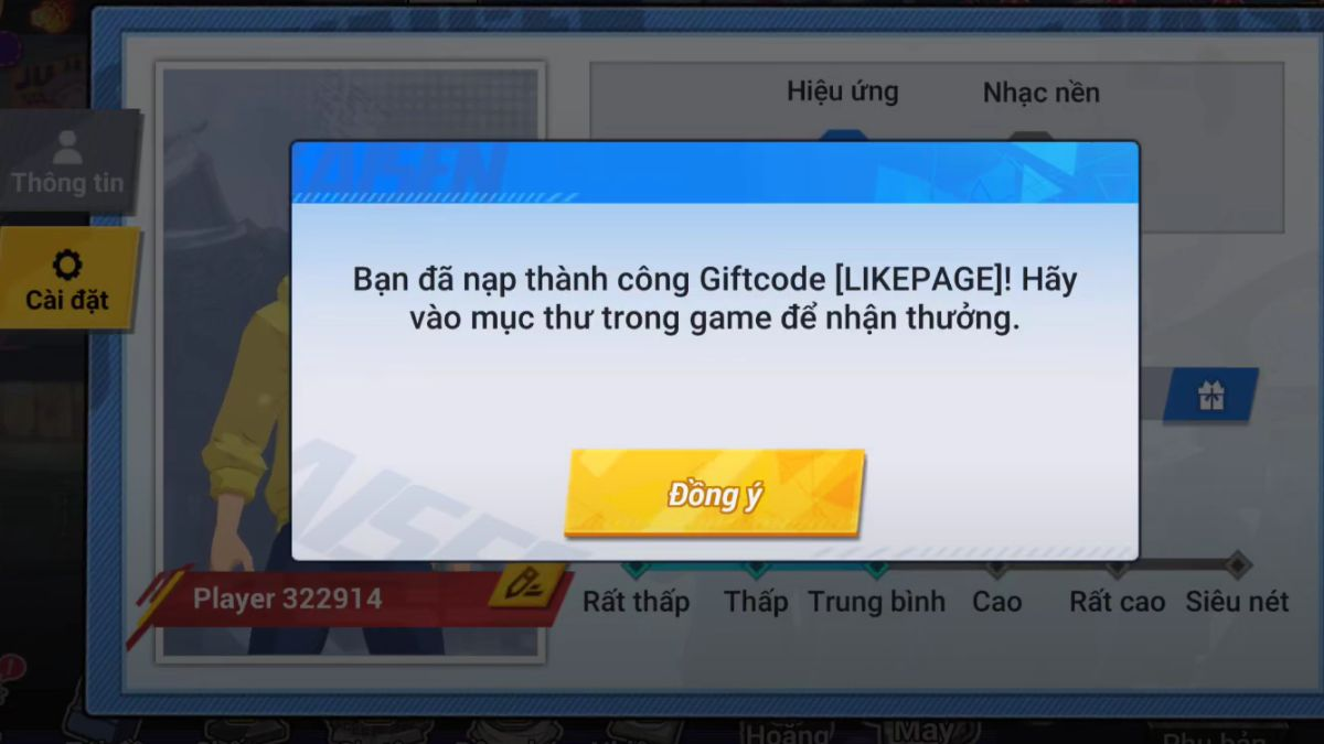 Chọn vào mục Thư để nhận quà từ mã code