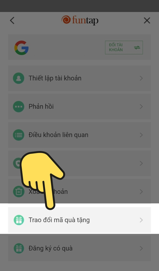 Chọn vào Trao đổi mã quà tặng
