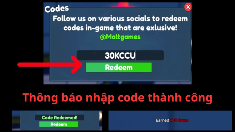 Nhập mã Giftcode Solo Hunter vào ô trống và nhấn Redeem