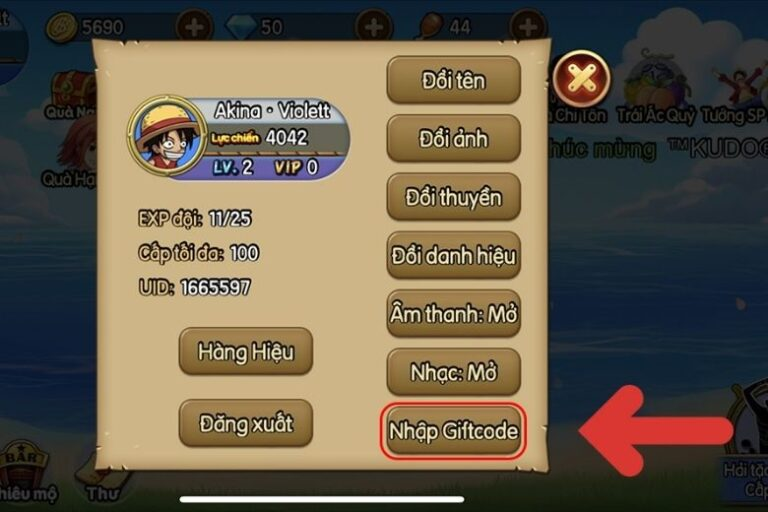 Truy cập vào mục Nhập Giftcode