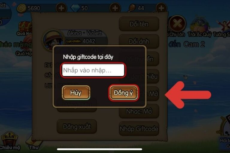 Nhập mã Giftcode GOMU Huyền Thoại vào ô trống và bấm Đồng ý
