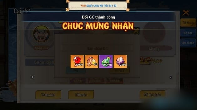 Màn hình sẽ hiện thông báo chúng mừng nhận thưởng
