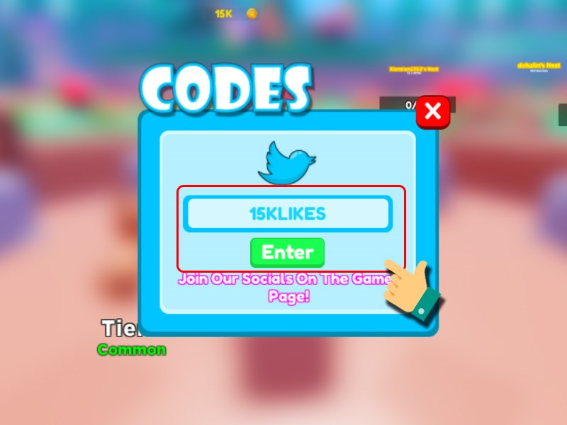 Nhập mã Giftcode Pet Swarm Simulator vào ô trống và bấm Enter