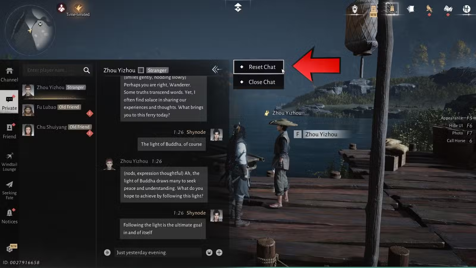 Game thủ chọn “Reset chat” rồi thử lại với cách tiếp cận khác