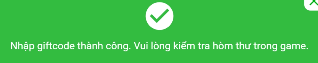 Sau khi nhập code thành công, màn hình sẽ hiển thị thông báo