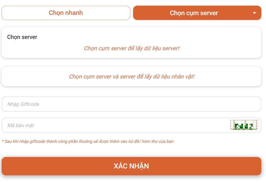 Nhập mã Giftcode Lục Địa Loren, bấm Nhận quà