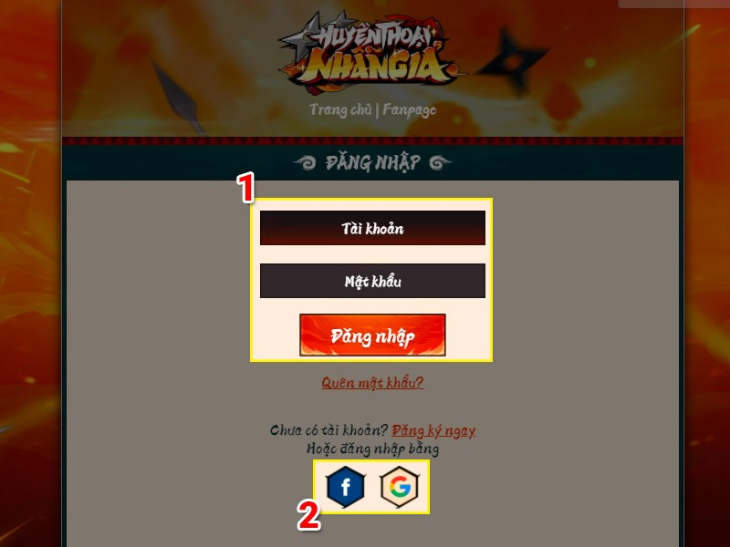 Đăng nhập bằng tài khoản game của bạn.