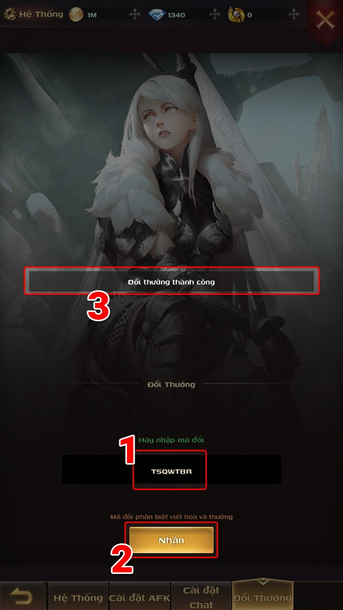 Nhập mã Giftcode Thợ Săn Quỷ Mobile: Demon Hunter và nhấn Nhận