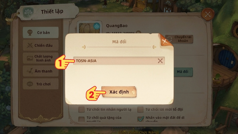 Nhập mã giftcode Tree of Savior: Neverland và bấm Xác định