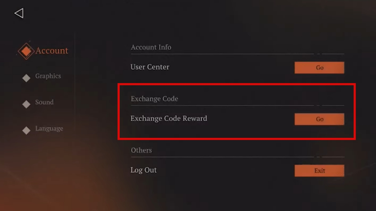 Tại mục Exchange Code Reward, hãy chọn vào chữ Go