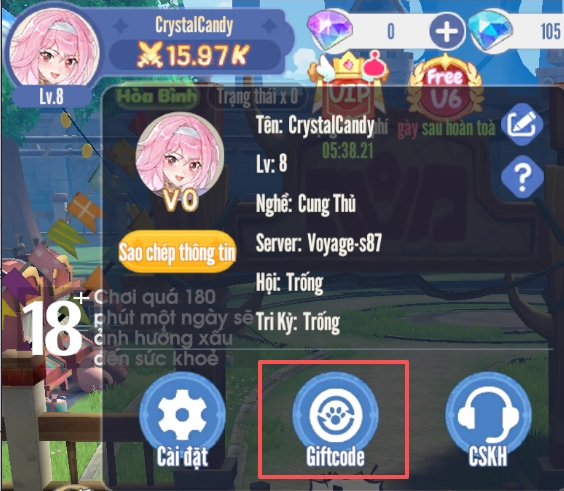 Nhấn vào mục Giftcode