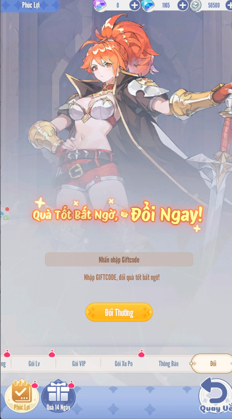 Nhập mã Giftcode Ragnarok Twilight: Chạng Vạng vào ô trống và bấm Đổi Thưởng