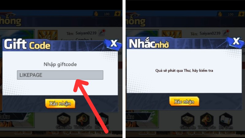 Nhập mã Giftcode Combo Thức Tỉnh vào ô trống và nhấn Xác nhận