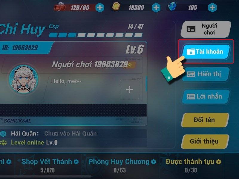 Nhấn vào mục Tài khoản