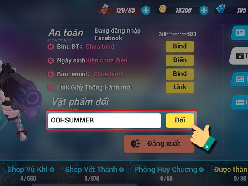 Nhập mã Giftcode Honkai Impact 3 vào ô trống và nhấn Đổi