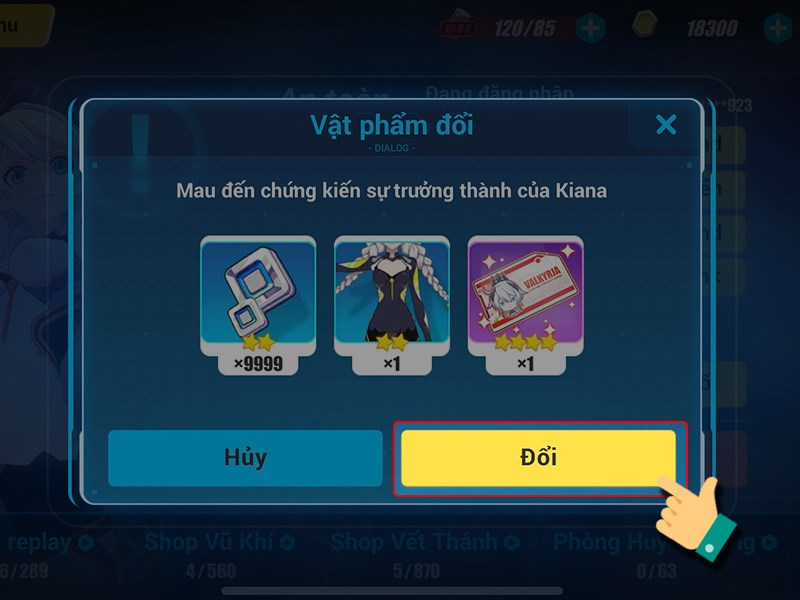 Bấm tiếp tục Đổi để nhận phần thưởng