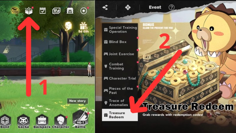 Chọn biểu tượng hình hộp có ngôi sao (Events). Chọn tiếp vào Treasure Redeem