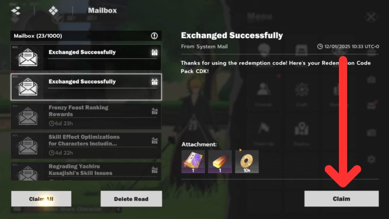 Chọn vào Mailbox., chọn các thư có tiêu để Exchanged Successfully và chọn Claim