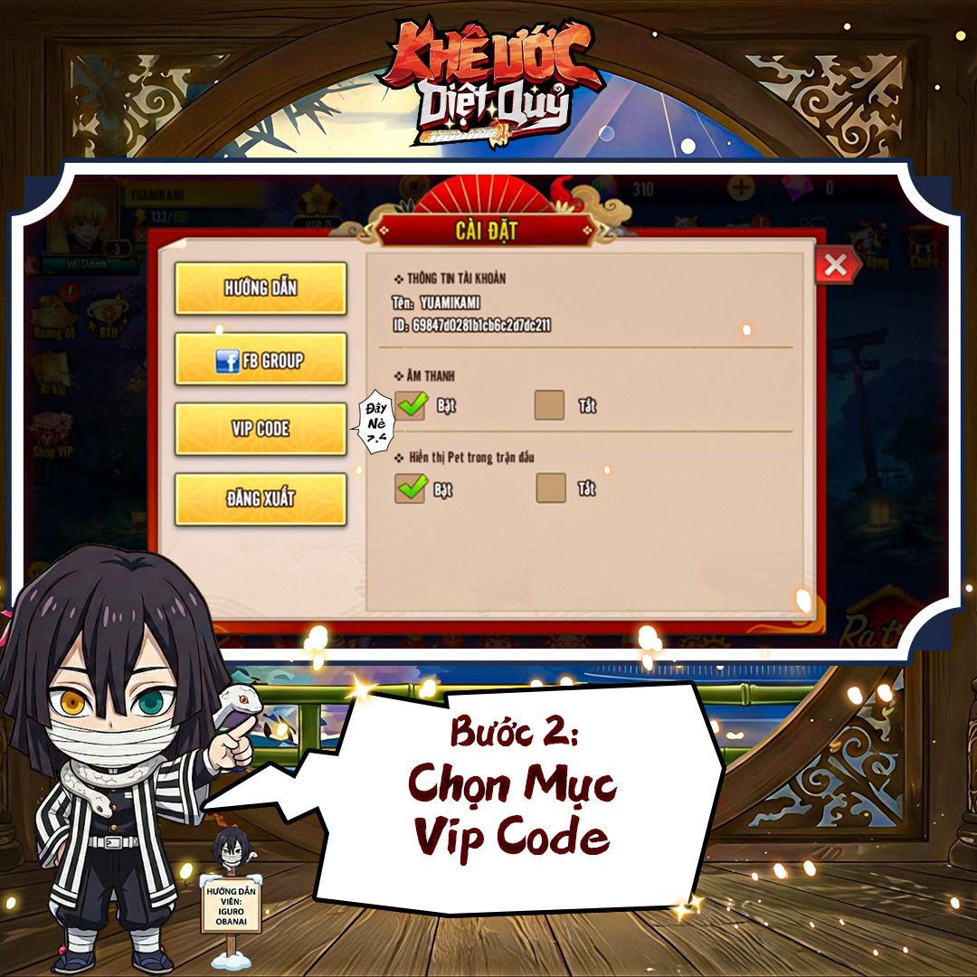 Truy cập mục VIP CODE