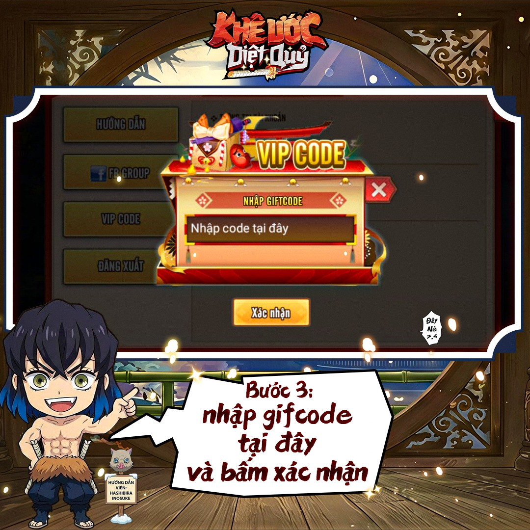 Nhập mã Giftcode Khế Ước Diệt Quỷ vào ô trống và bấm Xác nhận
