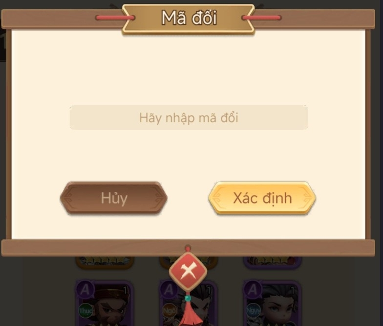 Nhập mã Giftcode Tam Quốc Động Khởi vào ô trống và bấm Xác định