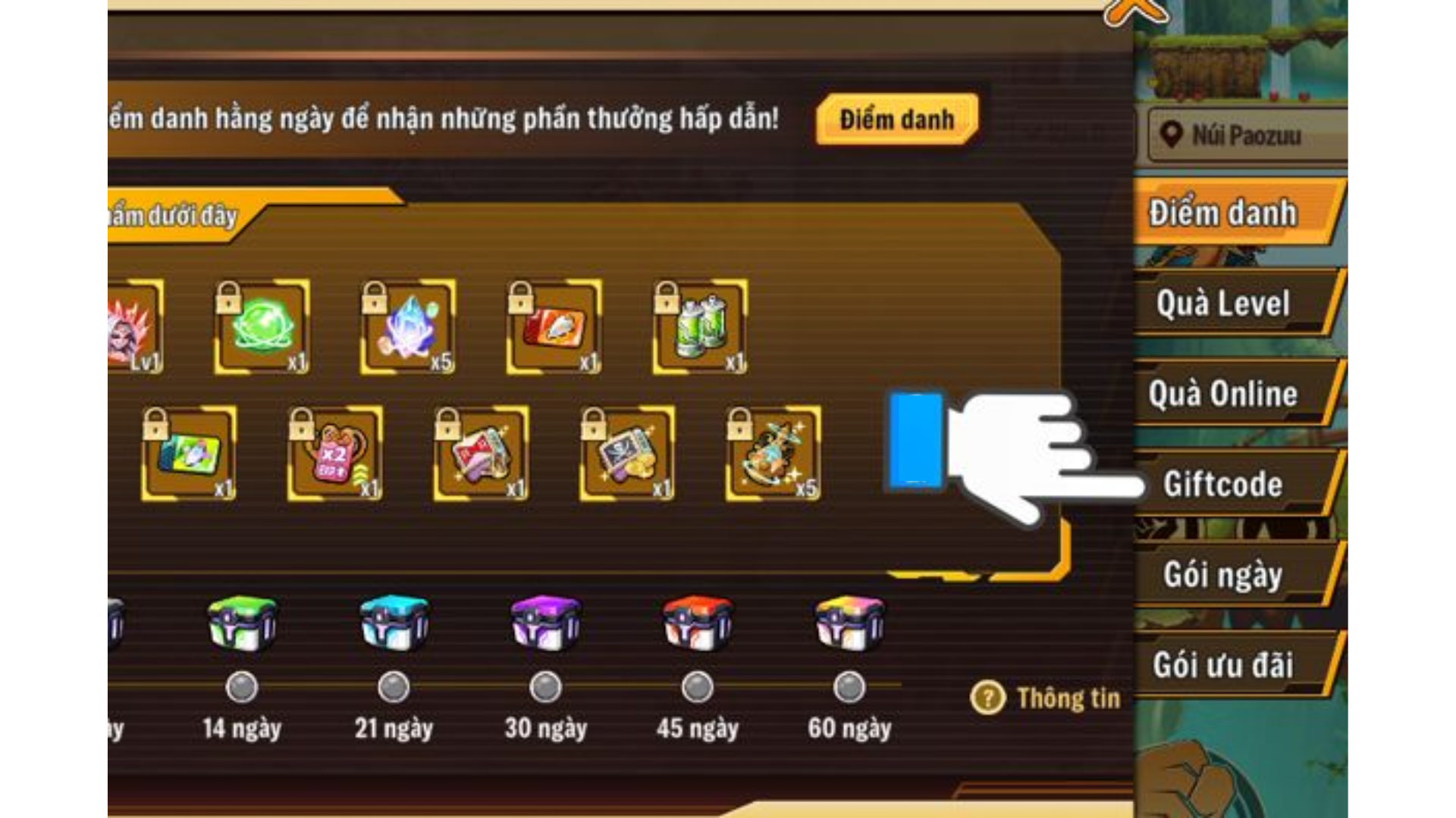Truy cập mục Giftcode