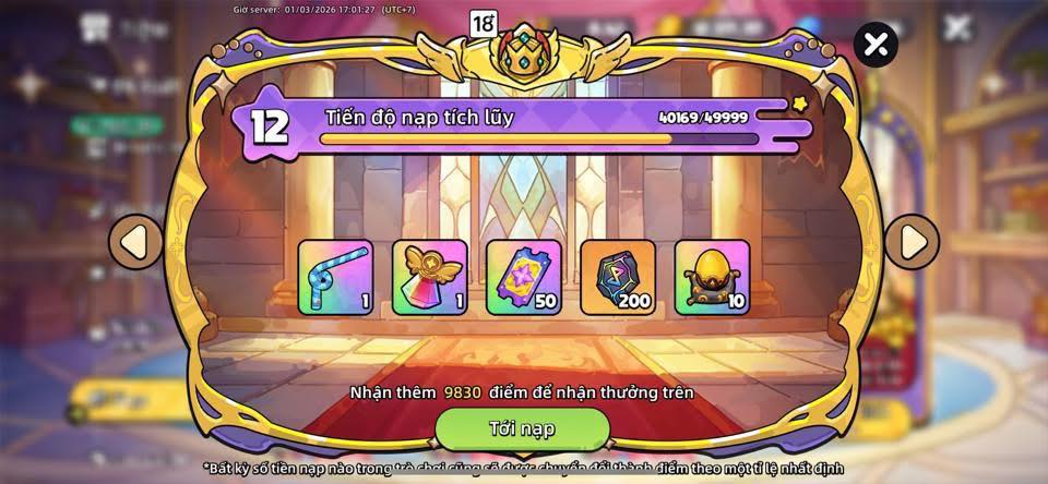 Hình ảnh Tiền đồ nạp tích lũy trong game Vùng Đất Anh Hùng OEG