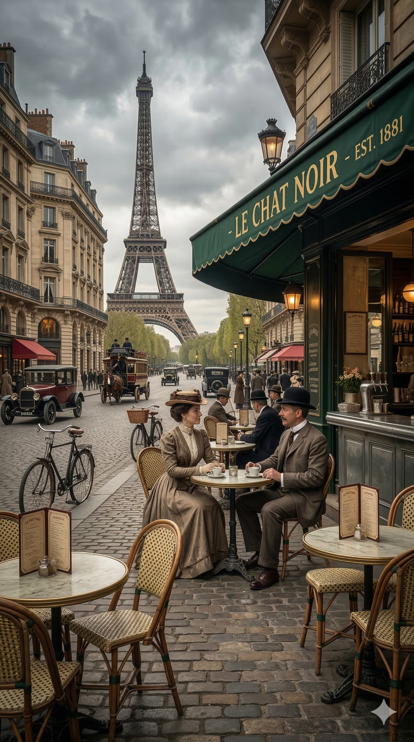 Hình ảnh quán cà phê với view nhìn ra tháp Eiffel
