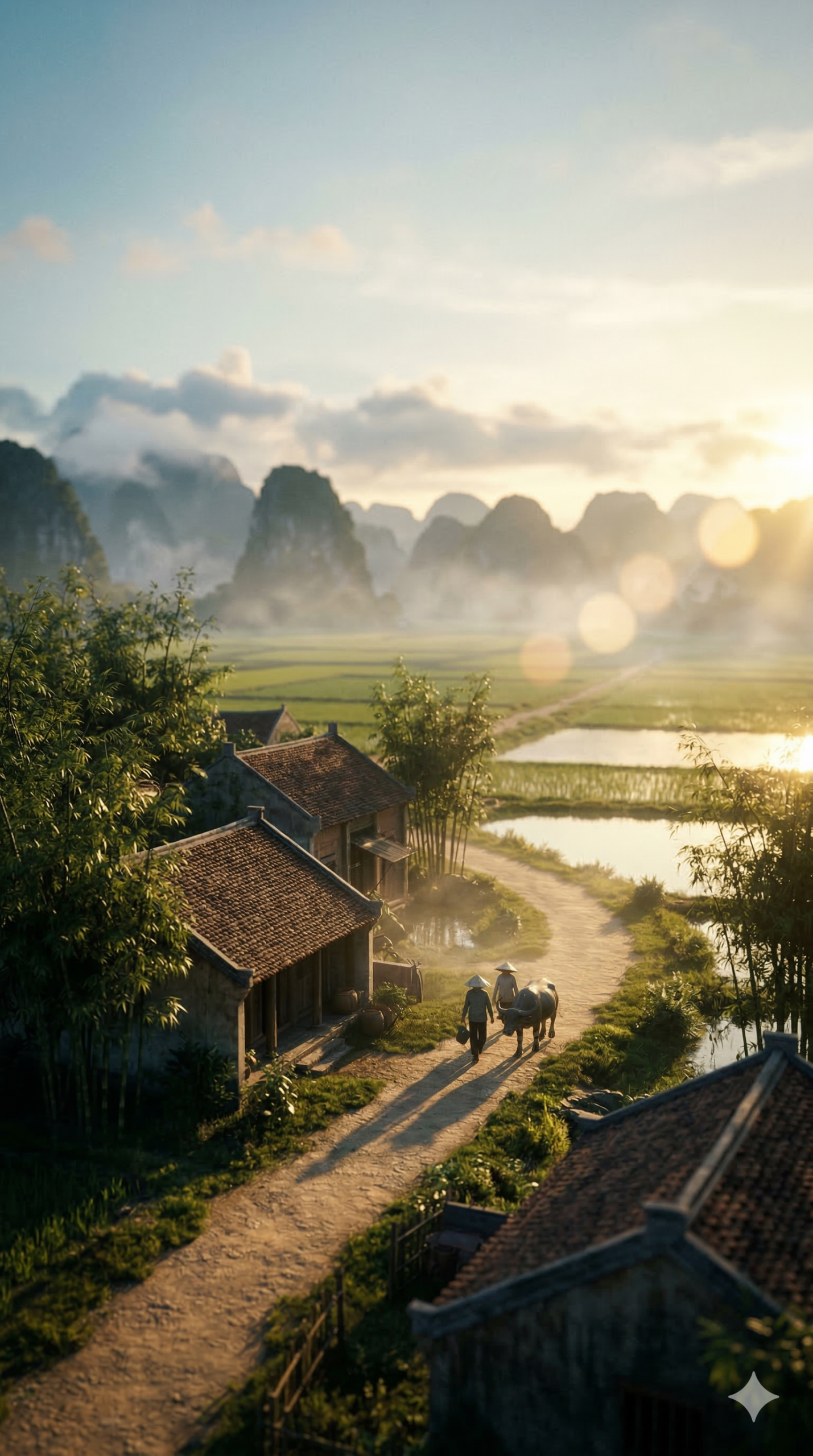 Hình ảnh làng quê Việt Nam vào sáng sớm
