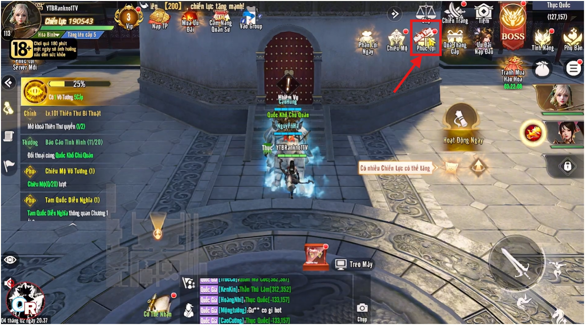 Truy cập vào game Hoàn Mỹ Tam Quốc và chọn vào mục Phúc Lợi