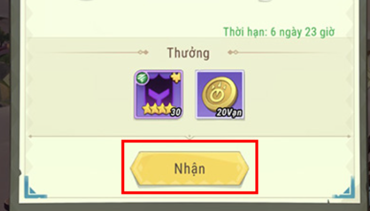Tại giao diện Thành chính kiểm tra Thư và bấm Nhận vật phẩm