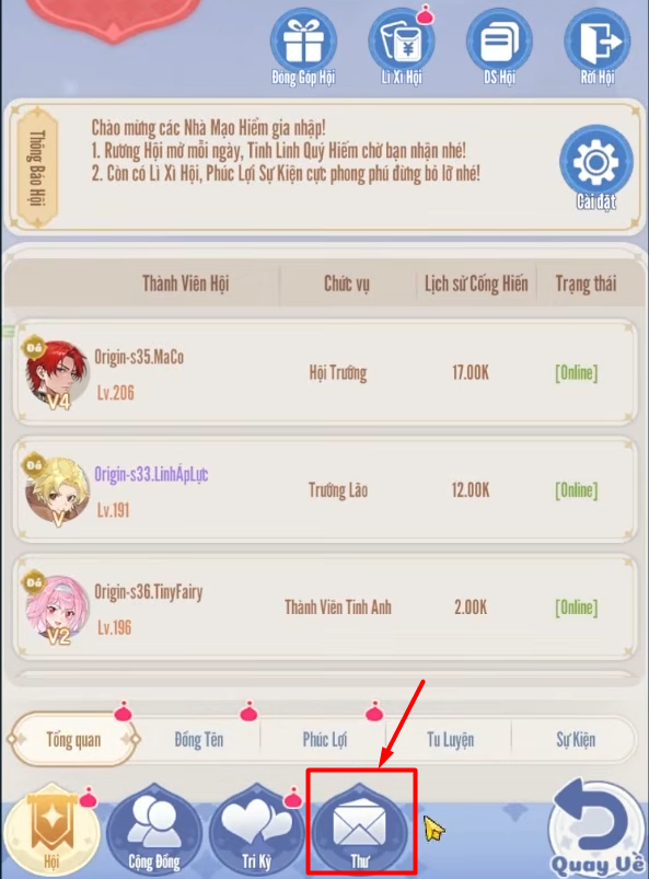 Chọn vào mục Thư (Biểu tượng lá Thư)