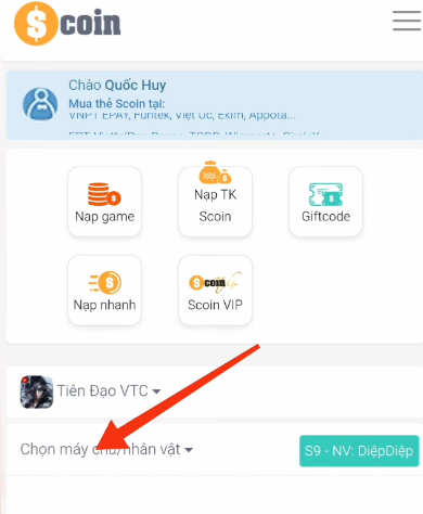 Hãy chọn vào máy chủ và nhân vật trong game của bạn mà bạn muốn nhận thưởng