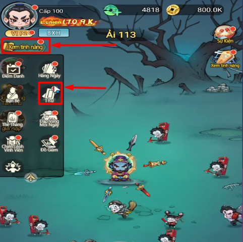 Chọn vào mục Xem tính năng (nằm ở dưới Avatar nhân vật), chọn tiếp vào mục Thư