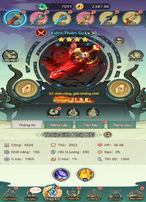 Hình ảnh giao diện trong game Phi Kiếm Tu Tiên