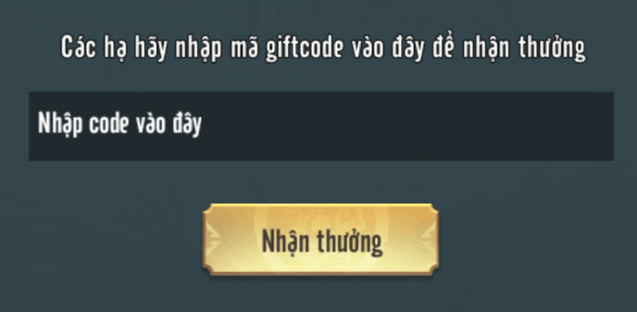 Nhập mã Giftcode Võ Hiệp Truyền Kỳ 2 Mobile và bấm Nhận thưởng