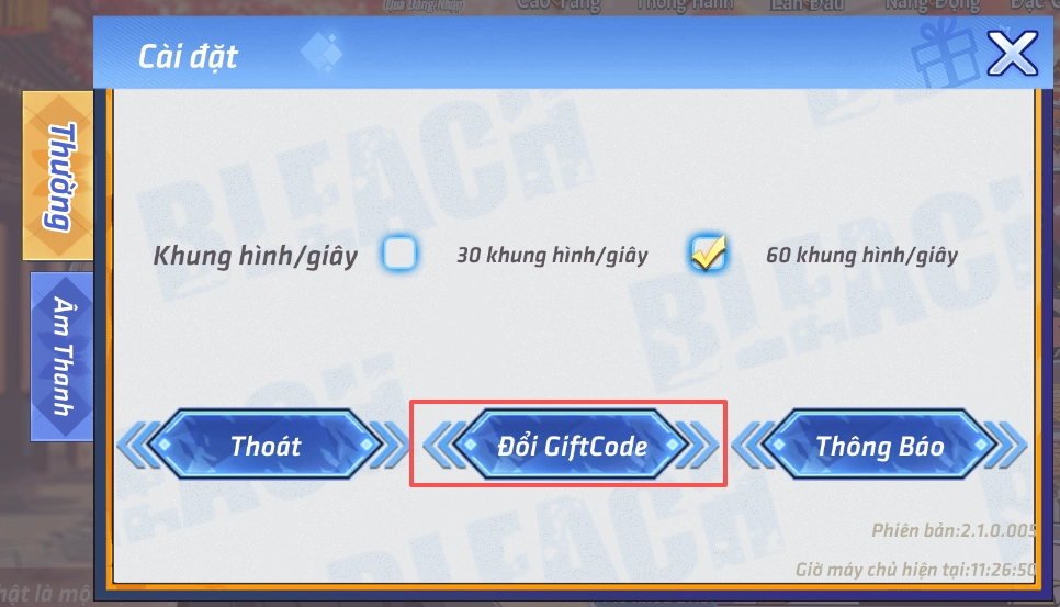 Truy cập vào mục Đổi Giftcode