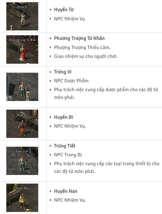 Hình ảnh NPC của môn phái Thiếu Lâm