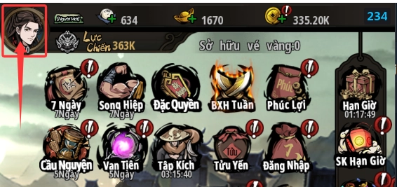 Chọn vào hình Avatar nhân vật