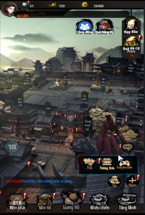 Hình ảnh giao diện chính trong game Vô Danh Giang Hồ
