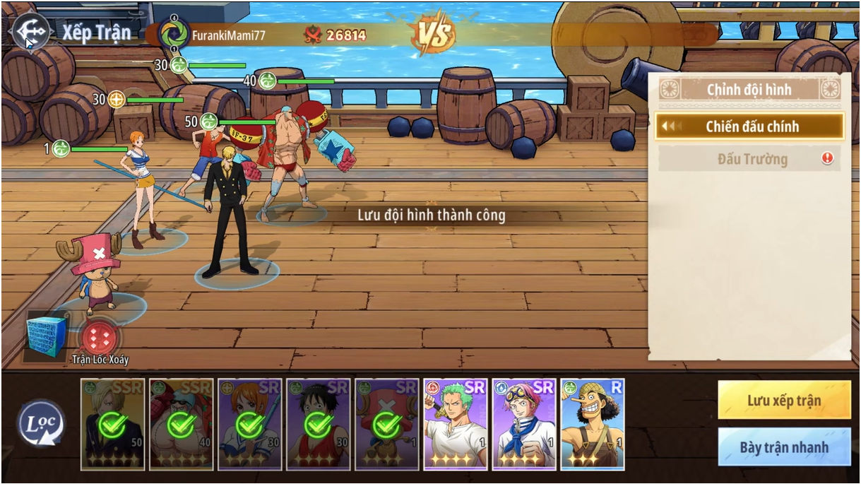 Hình ảnh chuẩn bị đội hình trong game Siêu Hải Tặc